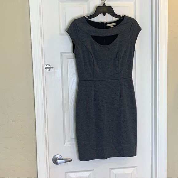 Banana Republic Factory Cap Sleeves Cutout Neck Knee Length Dress, Gray Size 2 - Picture 3 of 10